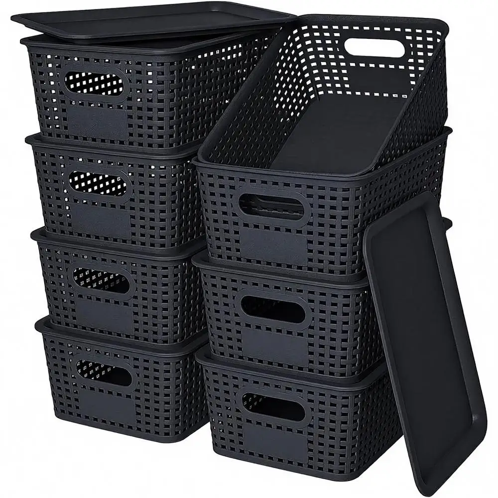 Stackable Plastic Storage Bins with Lids - 8 Pack, 10.2x7.2x4.1 Inch, Black, for Home and Office Organization
Stackable Plastic Storage Bins with Lids - 8 Pack, 10.2x7.2x4.1 Inch, Black, for Home and Office Organization