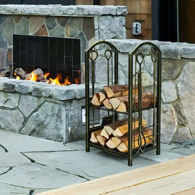 Gymax Fireside Firewood Holders Fireplace Log Rack with 4 Tools Set Indoor Bronze
Gymax Fireside Firewood Holders Fireplace Log Rack with 4 Tools Set Indoor Bronze