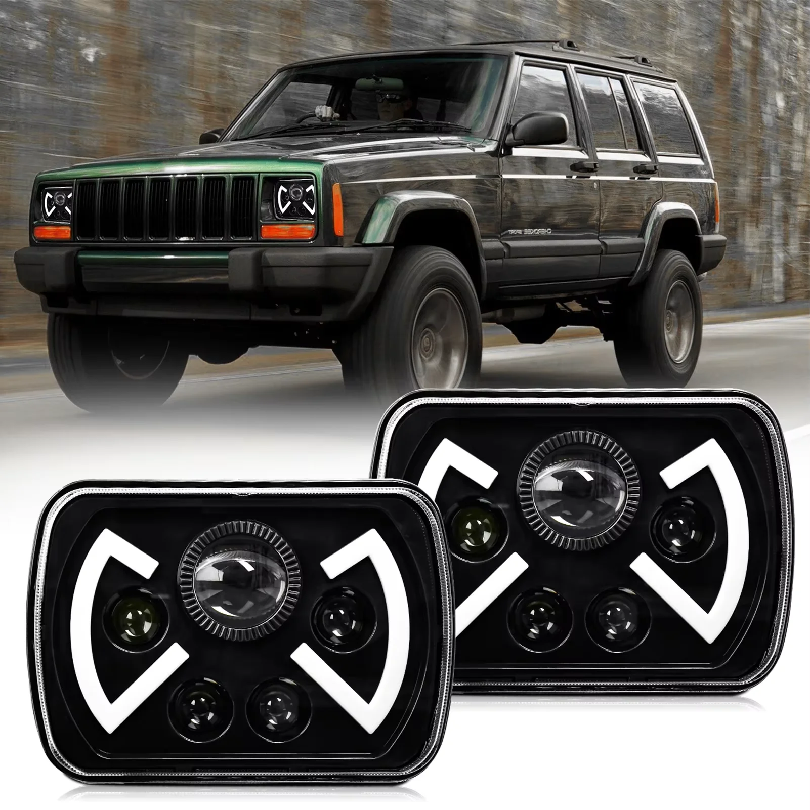 2PCS LED Headlights, Rectangular LED Headlights with Beam DRL Turn Signal Replacement For Jeep Cherokee XJ Wrangler for Ford
2PCS LED Headlights, Rectangular LED Headlights with Beam DRL Turn Signal Replacement For Jeep Cherokee XJ Wrangler for Ford