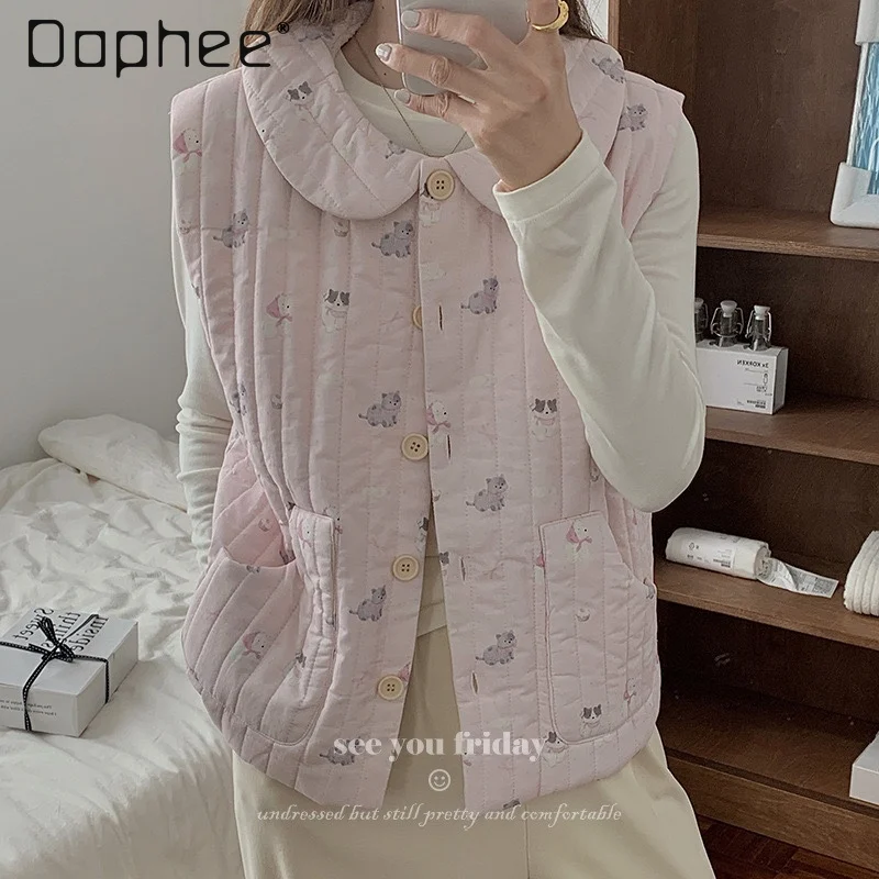 Cat and Dog Three Layer Cotton Padded Vest Sweet Peter Pan Collar Sleeveless Single Breasted Pocket Sleep Tops Loungewear
Cat and Dog Three Layer Cotton Padded Vest Sweet Peter Pan Collar Sleeveless Single Breasted Pocket Sleep Tops Loungewear