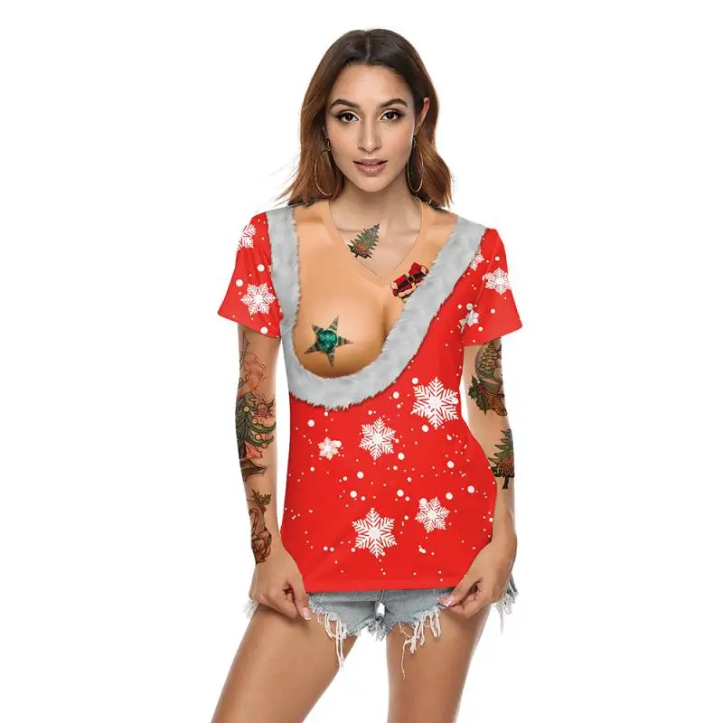 Green Five-Pointed Star Women T-Shirts Christmas Cosplay Costume Tees Snowflakes Print Novelty Tops V-Neck Sexy Female Clothing
Green Five-Pointed Star Women T-Shirts Christmas Cosplay Costume Tees Snowflakes Print Novelty Tops V-Neck Sexy Female Clothing