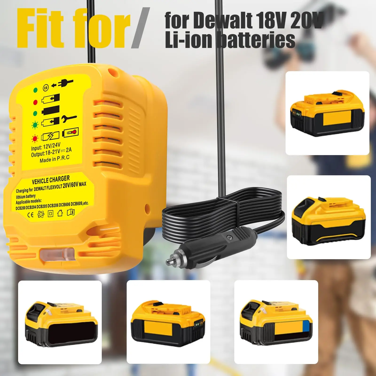 Compatible for Dewalt 18V Lithium-Ion Batteries Mini Car Battery Charger with Cigarette Lighter Plug and LED Charging Indicator
Compatible for Dewalt 18V Lithium-Ion Batteries Mini Car Battery Charger with Cigarette Lighter Plug and LED Charging Indicator