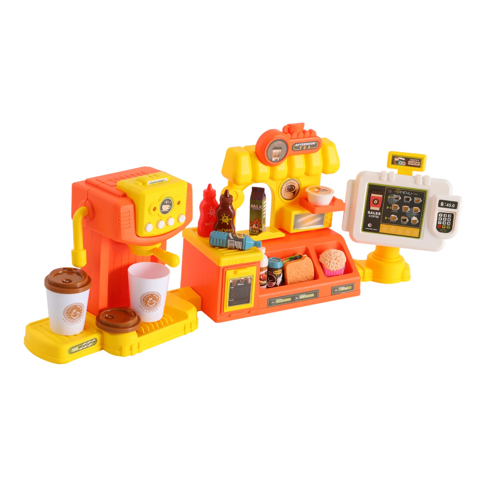 3 in 1 Kids Role Play Toy Set Pp Pe Material Coffee Machine Burger Counter Cash Register with Sound Effect Educational Playset for Children Age 3 Plus 3 in 1 Kids Role Play Toy Set Pp Pe Material Coffee Machine Burger Counter Cash Register with Sound Effect Educational Playset for Children Age 3 Plus