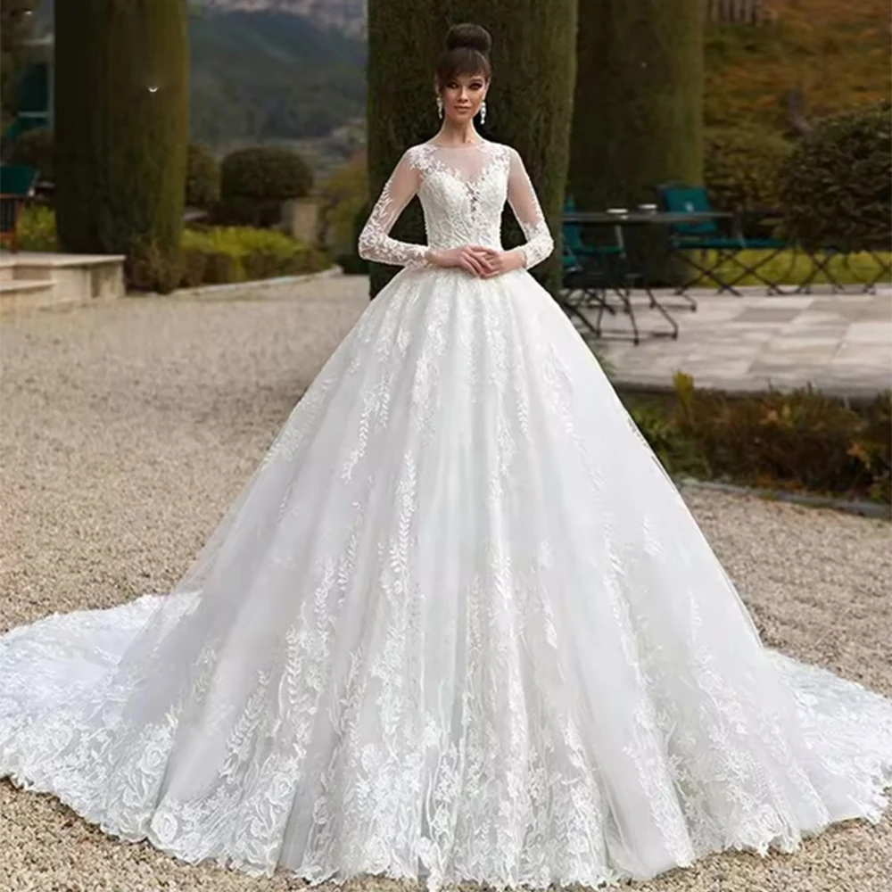 Muslim Wedding Dresses Long Sleeves A-Line Church Bride Dress with Appliques Bridal Gown Customized Vestido De Novia Musulman 
Muslim Wedding Dresses Long Sleeves A-Line Church Bride Dress with Appliques Bridal Gown Customized Vestido De Novia Musulman