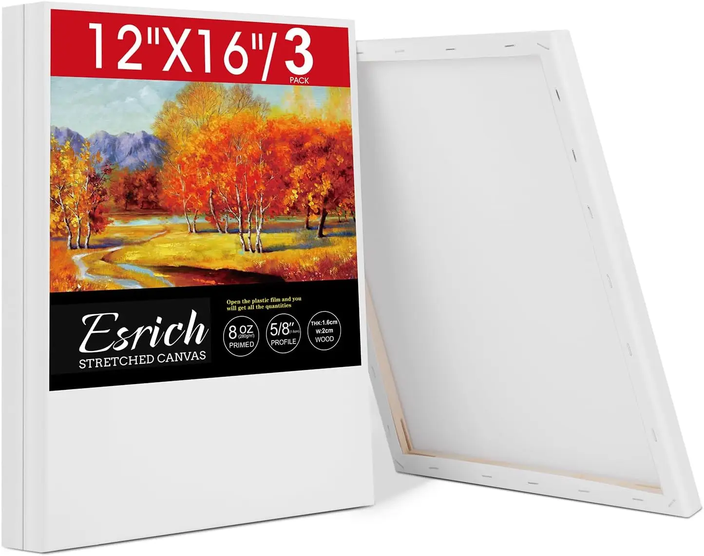 3 Pack 12x16 Inch Stretched Canvas for Painting - Primed Cotton, 5/8" Profile, for Oil & Acrylic
3 Pack 12x16 Inch Stretched Canvas for Painting - Primed Cotton, 5/8" Profile, for Oil & Acrylic