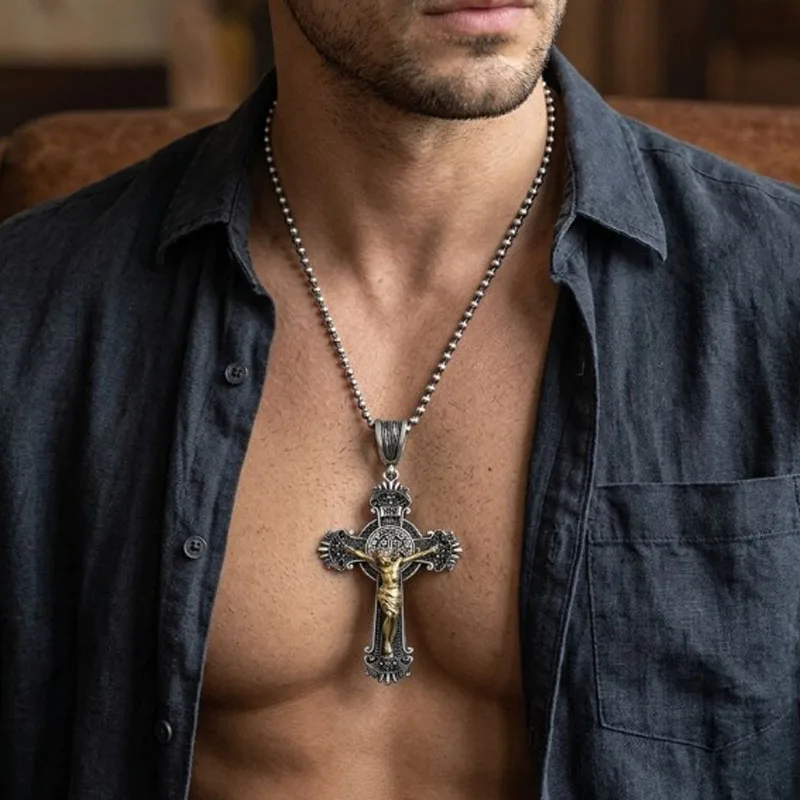 18g Long Big Crucifix Jesus Cross Catholic Medal Saint Benedict Pendant Customized 925 Solid Sterling Silver Pendant
18g Long Big Crucifix Jesus Cross Catholic Medal Saint Benedict Pendant Customized 925 Solid Sterling Silver Pendant