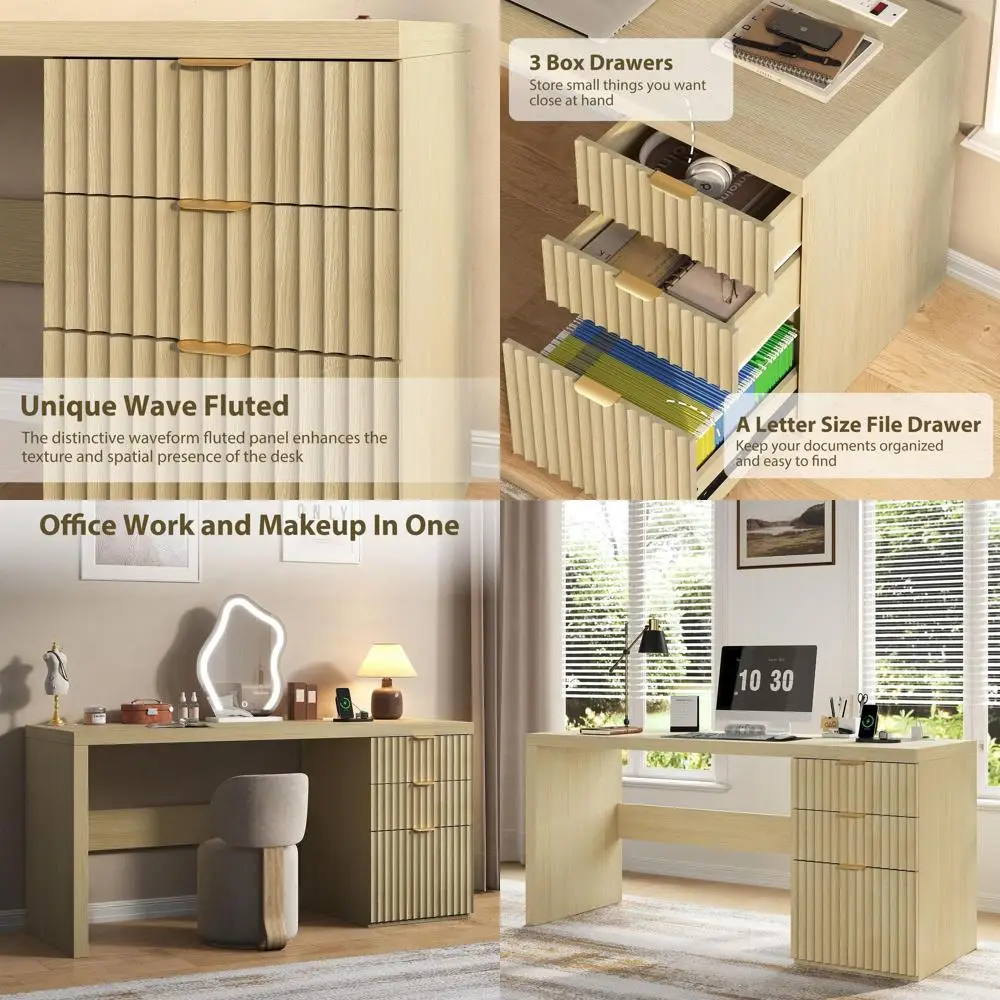 60 Spacious Executive Desk with Storage Drawers and Charging Station, Solid Wood Office Desk for Computer Work, Suitable for Liv
60 Spacious Executive Desk with Storage Drawers and Charging Station, Solid Wood Office Desk for Computer Work, Suitable for Liv