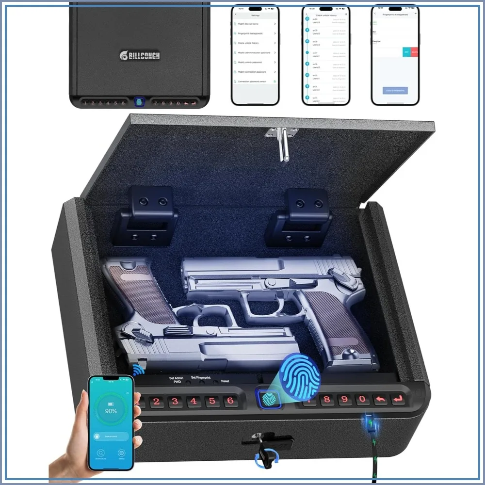 Biometric Gun Safe 4 Ways Quick Access Fingerprint/Keypad/Key/APP Lock Handgun Pistol Safe for Nightstand Bedside Home
Biometric Gun Safe 4 Ways Quick Access Fingerprint/Keypad/Key/APP Lock Handgun Pistol Safe for Nightstand Bedside Home