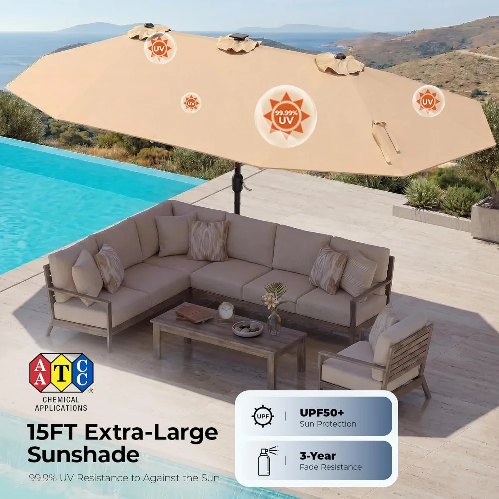 Double Sided Patio Umbrellas - 15ft Solar Lights LED Lighted Outdoor Extra Large Market Table Umbrella with Base, Customized
Double Sided Patio Umbrellas - 15ft Solar Lights LED Lighted Outdoor Extra Large Market Table Umbrella with Base, Customized
