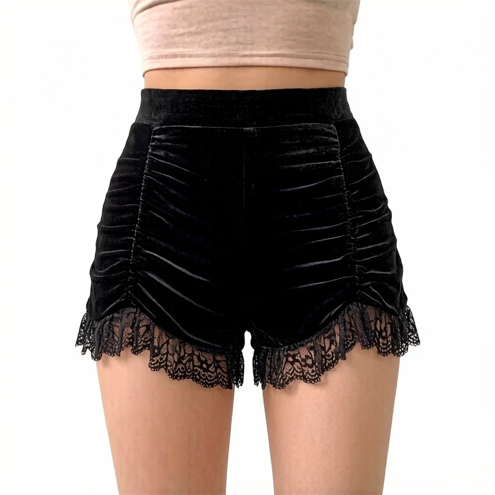 Women's Gothic Dark Vintage High Waist Velvet Shrinkle Splicing Lace Shorts Pleated Irregular Hem Super Pant Club Party Trousers
Women's Gothic Dark Vintage High Waist Velvet Shrinkle Splicing Lace Shorts Pleated Irregular Hem Super Pant Club Party Trousers