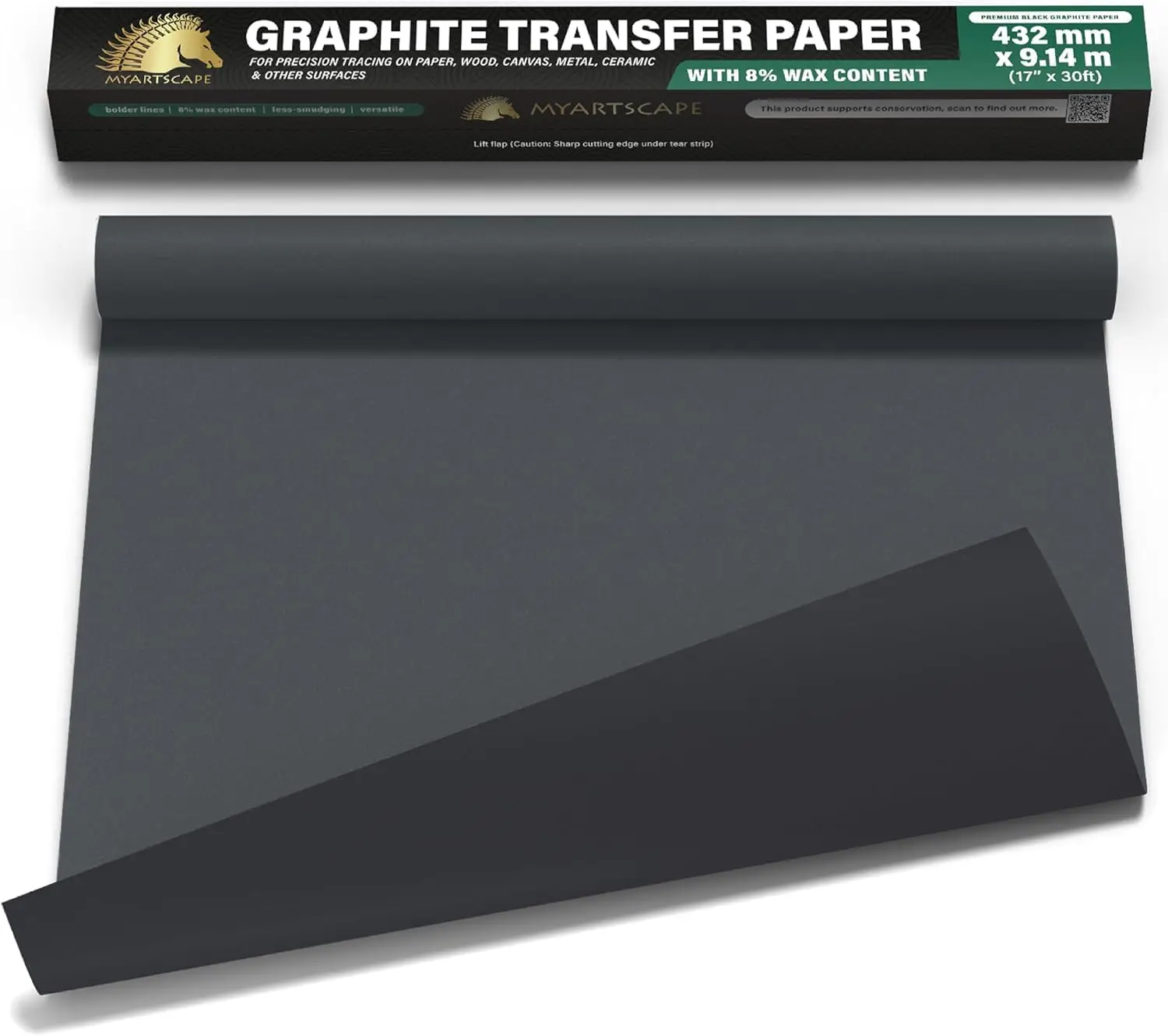Graphite Transfer Paper Roll 17" x 30ft Black Carbon Wax Paper for Precise Drawing and Tracing on Canvas Wood Glass
Graphite Transfer Paper Roll 17" x 30ft Black Carbon Wax Paper for Precise Drawing and Tracing on Canvas Wood Glass