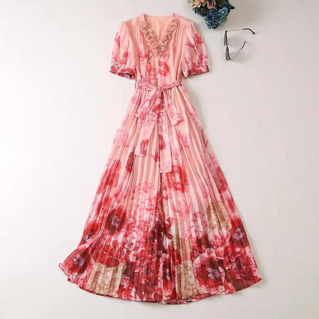European and American women's clothes 2023 summer new Short sleeve petal V-neck Fashion Print Pleated Belt Dress XXL
European and American women's clothes 2023 summer new Short sleeve petal V-neck Fashion Print Pleated Belt Dress XXL