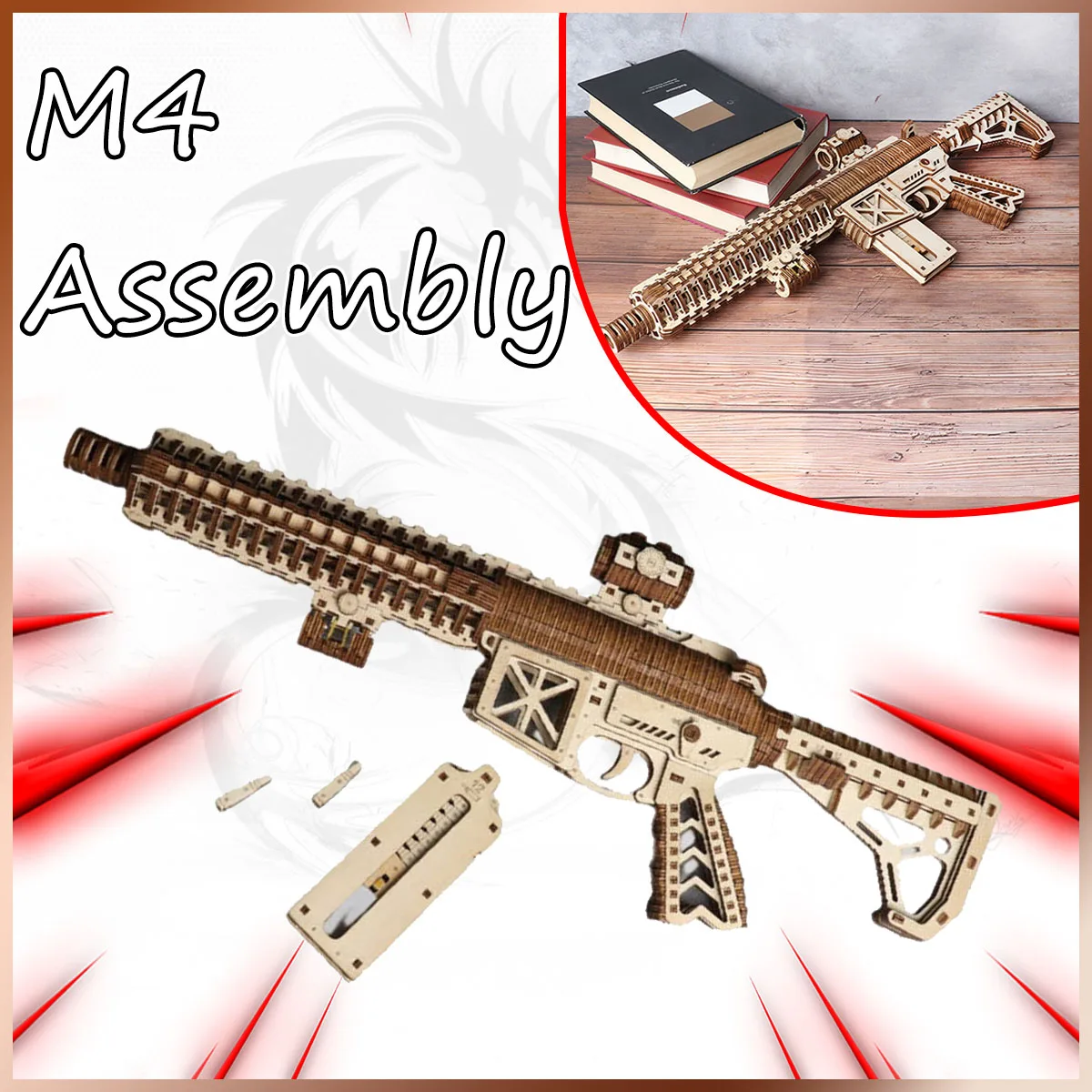 Wooden Assault Gun M4 Model Kit Toy With Telescopic stock Sight &Clip for 30 Round Model For Adults and Teens to Gift colle
Wooden Assault Gun M4 Model Kit Toy With Telescopic stock Sight &Clip for 30 Round Model For Adults and Teens to Gift colle