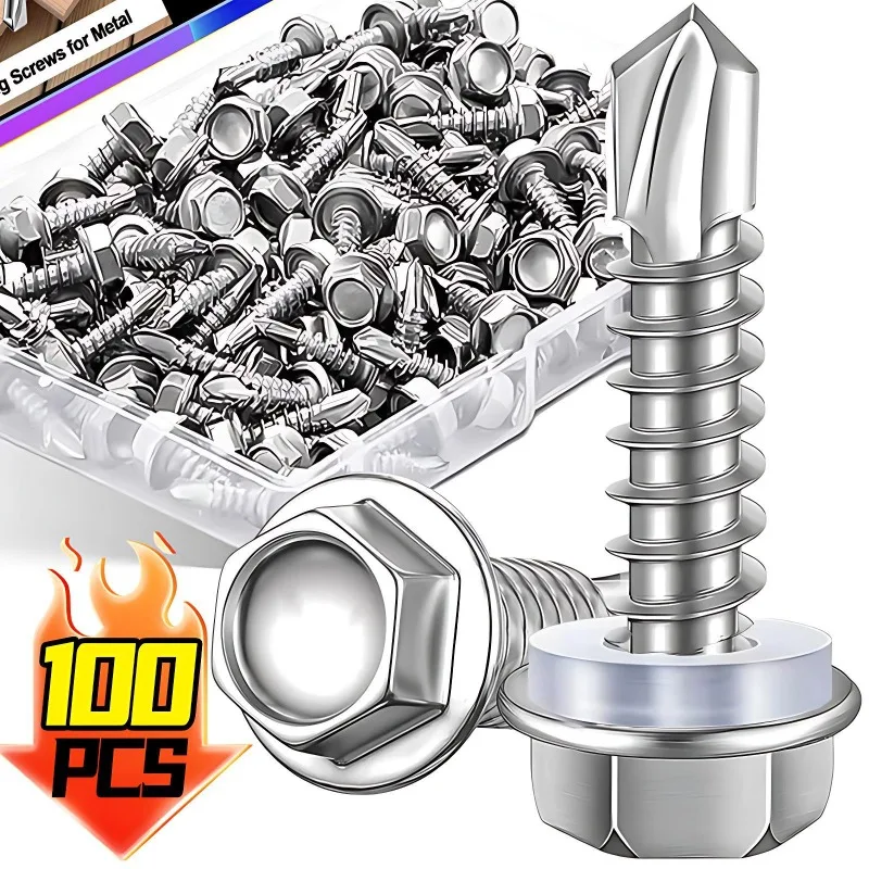100/20PCS Stainless Steel Self-tapping Screw Metal Hexagonal Drill Tail Self Tapping Screw with Washers Fasteners Assortment Kit
100/20PCS Stainless Steel Self-tapping Screw Metal Hexagonal Drill Tail Self Tapping Screw with Washers Fasteners Assortment Kit
