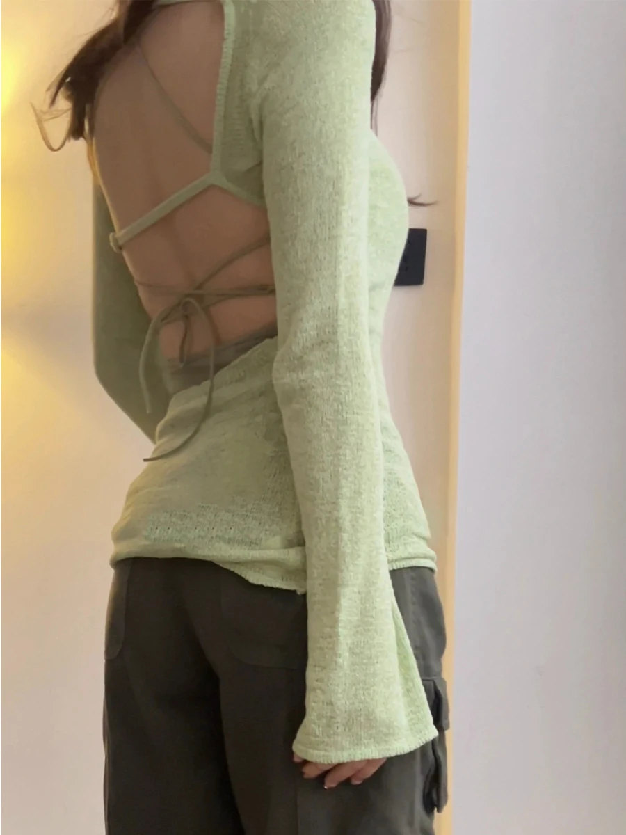 Pure Desire Backless Knitted Set Women Summer Sweet Spicy Girl Tank Top Slim Long Sleeve Top Set Retro round Neck Pullover
Pure Desire Backless Knitted Set Women Summer Sweet Spicy Girl Tank Top Slim Long Sleeve Top Set Retro round Neck Pullover