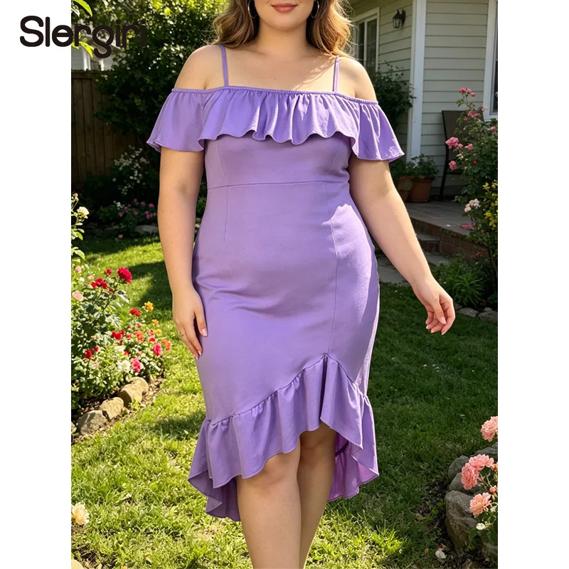 Slergiri Plus Size Elegant Off Shoulder Ruffle Hem Dress Women Summer High Waist Slim Fit Asymmetrical Bodycon Midi Dresses
Slergiri Plus Size Elegant Off Shoulder Ruffle Hem Dress Women Summer High Waist Slim Fit Asymmetrical Bodycon Midi Dresses