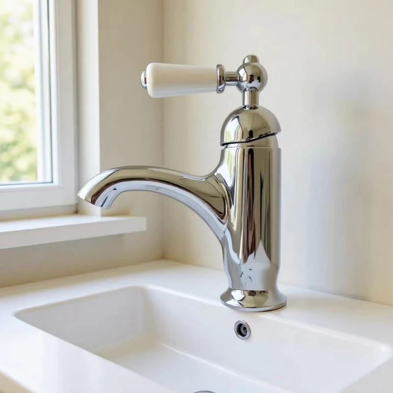 Vintage all-copper hot and cold faucet gold ceramic handle basin faucet
Vintage all-copper hot and cold faucet gold ceramic handle basin faucet