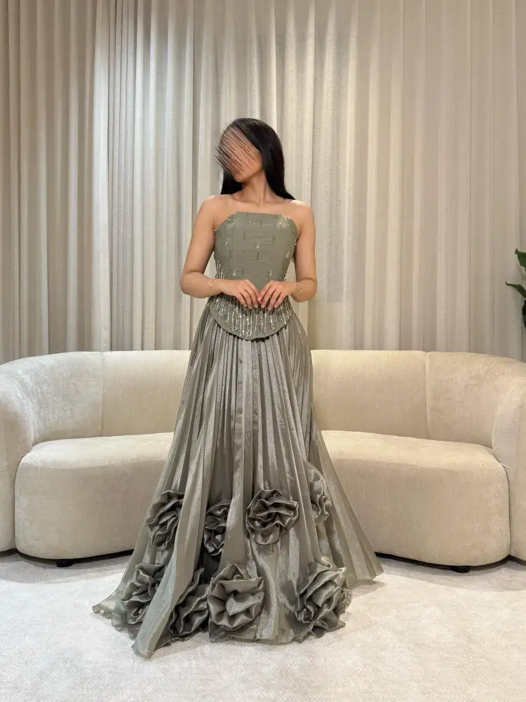 Customized Elegant Crystal Sequins Beadings Strapless Celebrity Evening Prom Gowns Floral Decoration Pleated Hem Party Dresses
Customized Elegant Crystal Sequins Beadings Strapless Celebrity Evening Prom Gowns Floral Decoration Pleated Hem Party Dresses