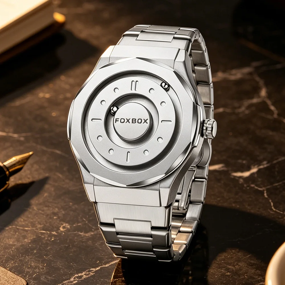 FOXBOX Men's Watches Stainless Steel Quartz Watch Creative Scrolling Pointer Magnetic Force Wrist Clock Relogios Masculino+Box
FOXBOX Men's Watches Stainless Steel Quartz Watch Creative Scrolling Pointer Magnetic Force Wrist Clock Relogios Masculino+Box