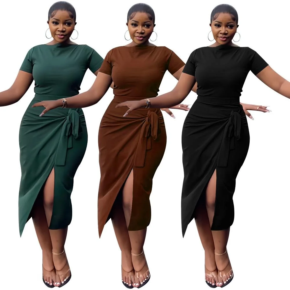 Spring Summer Slim Fit Short T Shirt Sexy Side Slit Skirt Two Piece Set Elegant Style Pure Color Fashionable Women's Outfit
Spring Summer Slim Fit Short T Shirt Sexy Side Slit Skirt Two Piece Set Elegant Style Pure Color Fashionable Women's Outfit