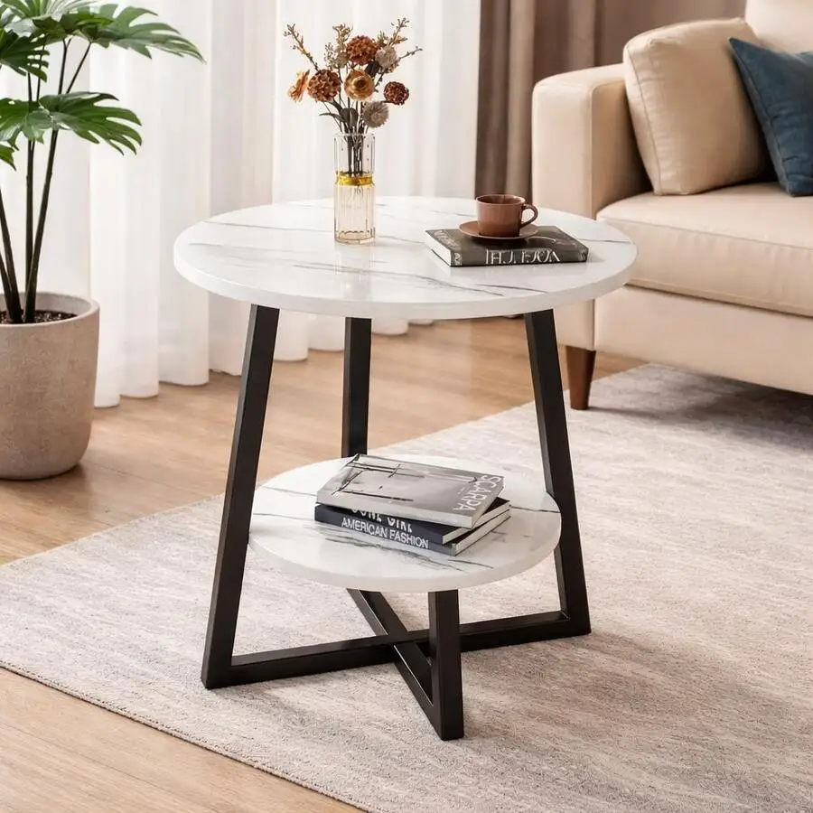 Modern 2-Tier Metal Coffee Table with Storage Shelves – Compact Round Side Table for Living Room, Balcony or Bedroom, White Marb
Modern 2-Tier Metal Coffee Table with Storage Shelves – Compact Round Side Table for Living Room, Balcony or Bedroom, White Marb