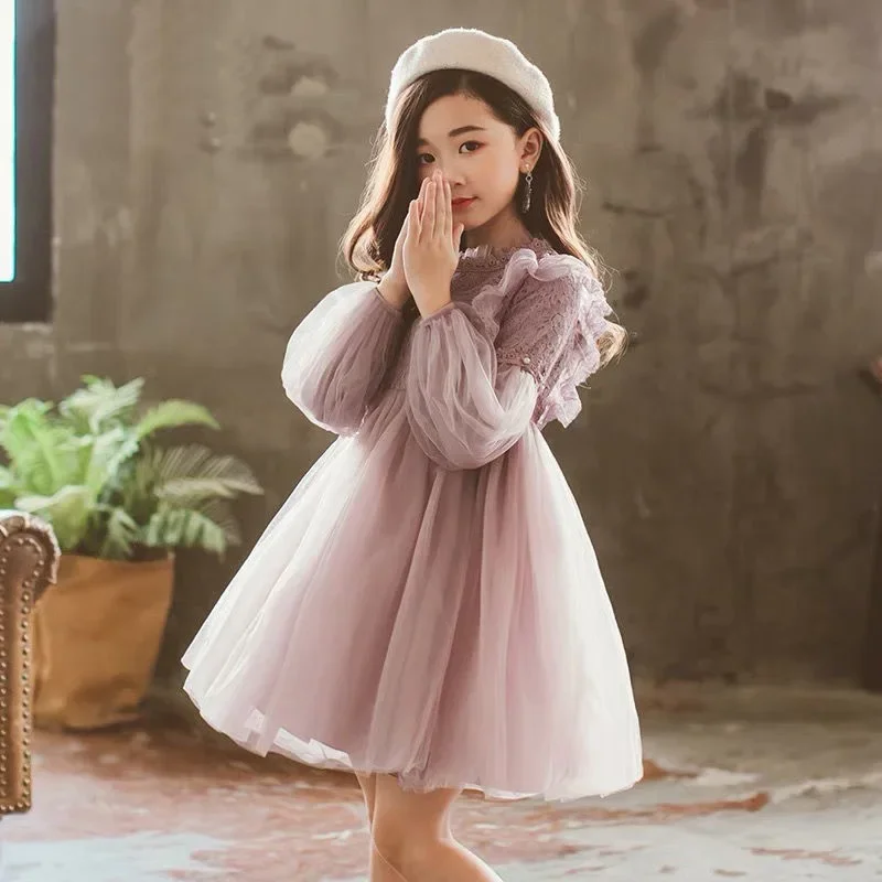 Spring Autumn Kids Girls Dresses Lantern Sleeve Lace Princess Dress Pearl Sweet O-neck Mesh Party Children's Clothing Vestidos
Spring Autumn Kids Girls Dresses Lantern Sleeve Lace Princess Dress Pearl Sweet O-neck Mesh Party Children's Clothing Vestidos