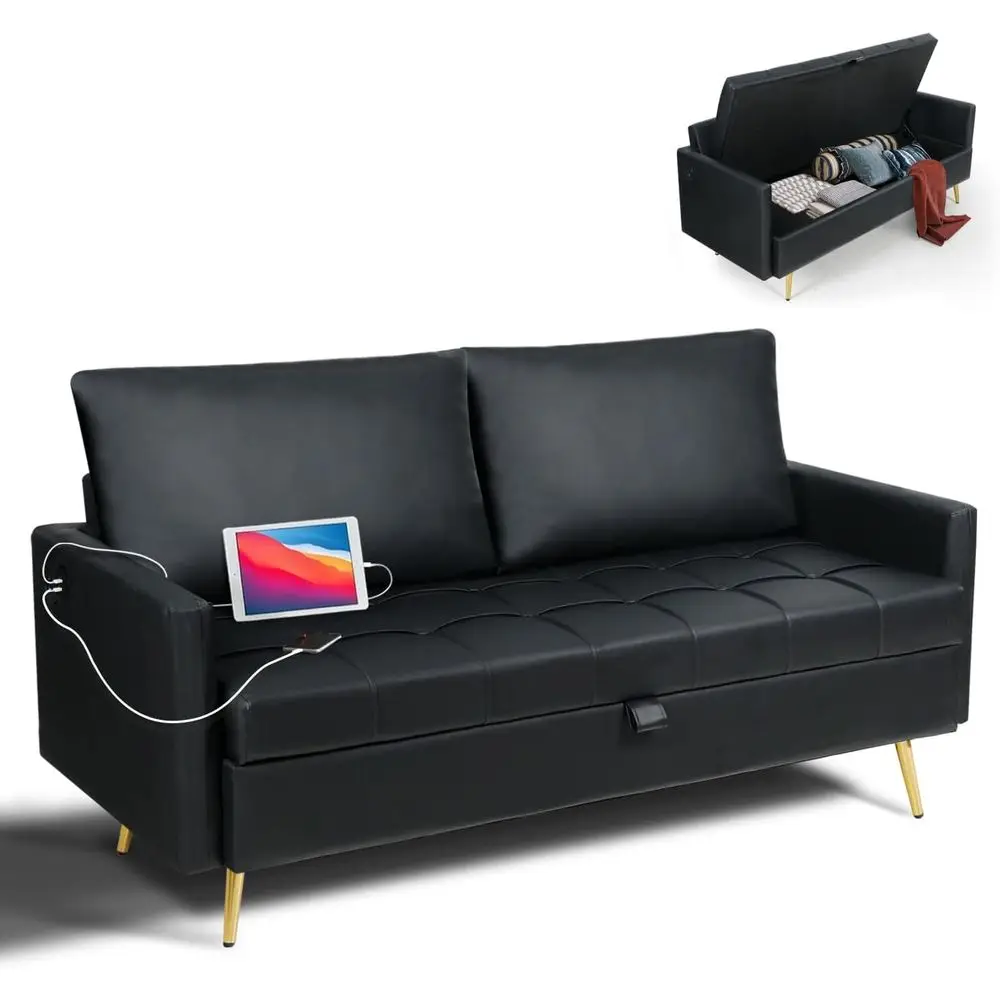 60 Black Leather Loveseat with Storage, Ideal for Small Spaces, 2 USB Ports
60 Black Leather Loveseat with Storage, Ideal for Small Spaces, 2 USB Ports