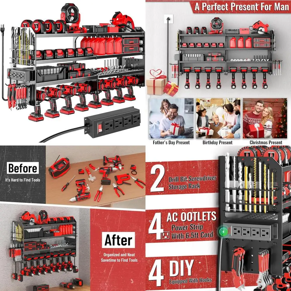 Large Power Tool Organizer Wall Mount with Charging Station, 4 Layer Heavy Duty Metal CordlTool Organizer, Tool Storage Rack wit
Large Power Tool Organizer Wall Mount with Charging Station, 4 Layer Heavy Duty Metal CordlTool Organizer, Tool Storage Rack wit
