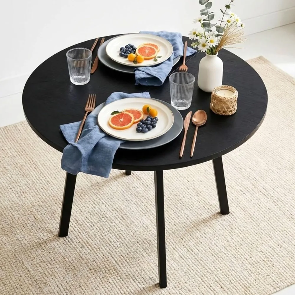 35.4in Small Dining Table, Round Dining Table with Wood Finish Steel Legs, Circle Dinner Tables for Small Space, Apartment
35.4in Small Dining Table, Round Dining Table with Wood Finish Steel Legs, Circle Dinner Tables for Small Space, Apartment