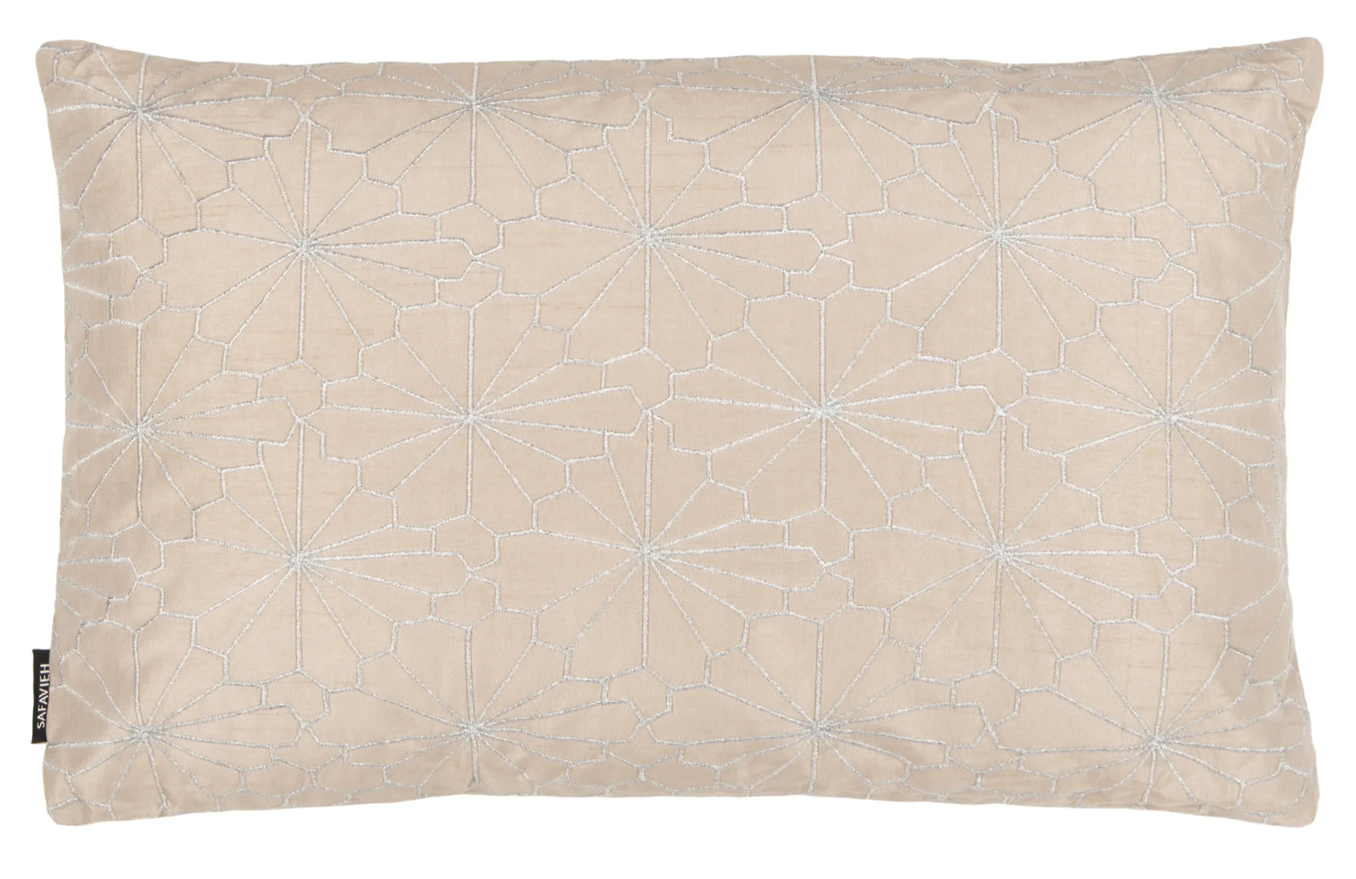 Floral geometric plush pillow 12 by 20 inches in champagne and silver tones
Floral geometric plush pillow 12 by 20 inches in champagne and silver tones