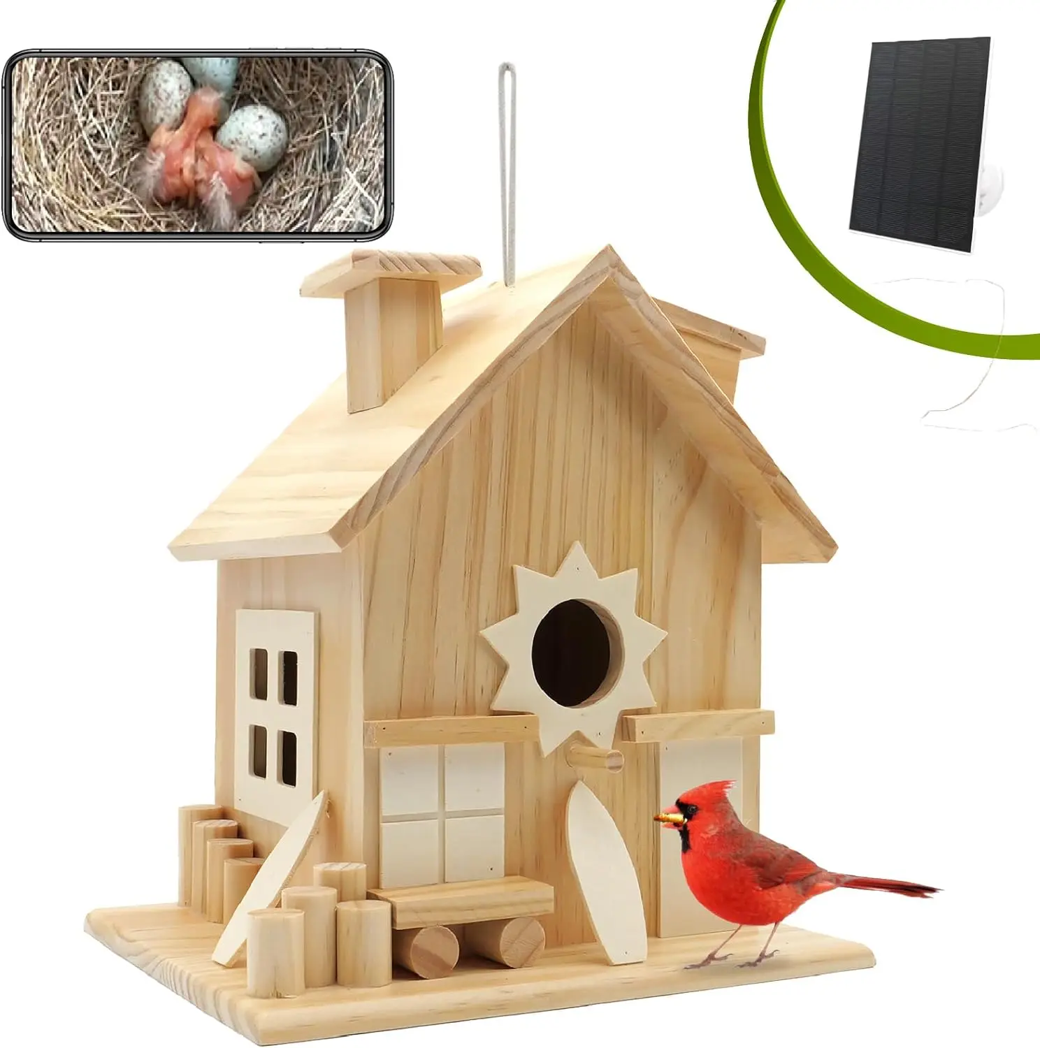 Solar Bird House with Camer Hanging Wooden Bird Houses for Outside 1080P HD Wireless Birdhouse for Outdoors
Solar Bird House with Camer Hanging Wooden Bird Houses for Outside 1080P HD Wireless Birdhouse for Outdoors