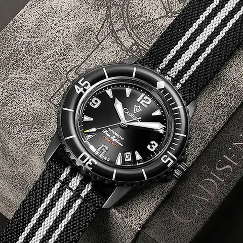 CADISEN Deep Explorer New Automatic Mechanical Watch Man Canvas Strap Wristwatch MIYOTA 8215 Luxury Luminous Waterproof Watches