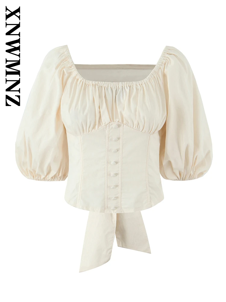 XNWMNZ 2025 Summer Woman's Vintage Simple Square Collar Short Sleeve Top Fashion Women Clothing Short Sleeve Tie Bowknot T-shirt
XNWMNZ 2025 Summer Woman's Vintage Simple Square Collar Short Sleeve Top Fashion Women Clothing Short Sleeve Tie Bowknot T-shirt