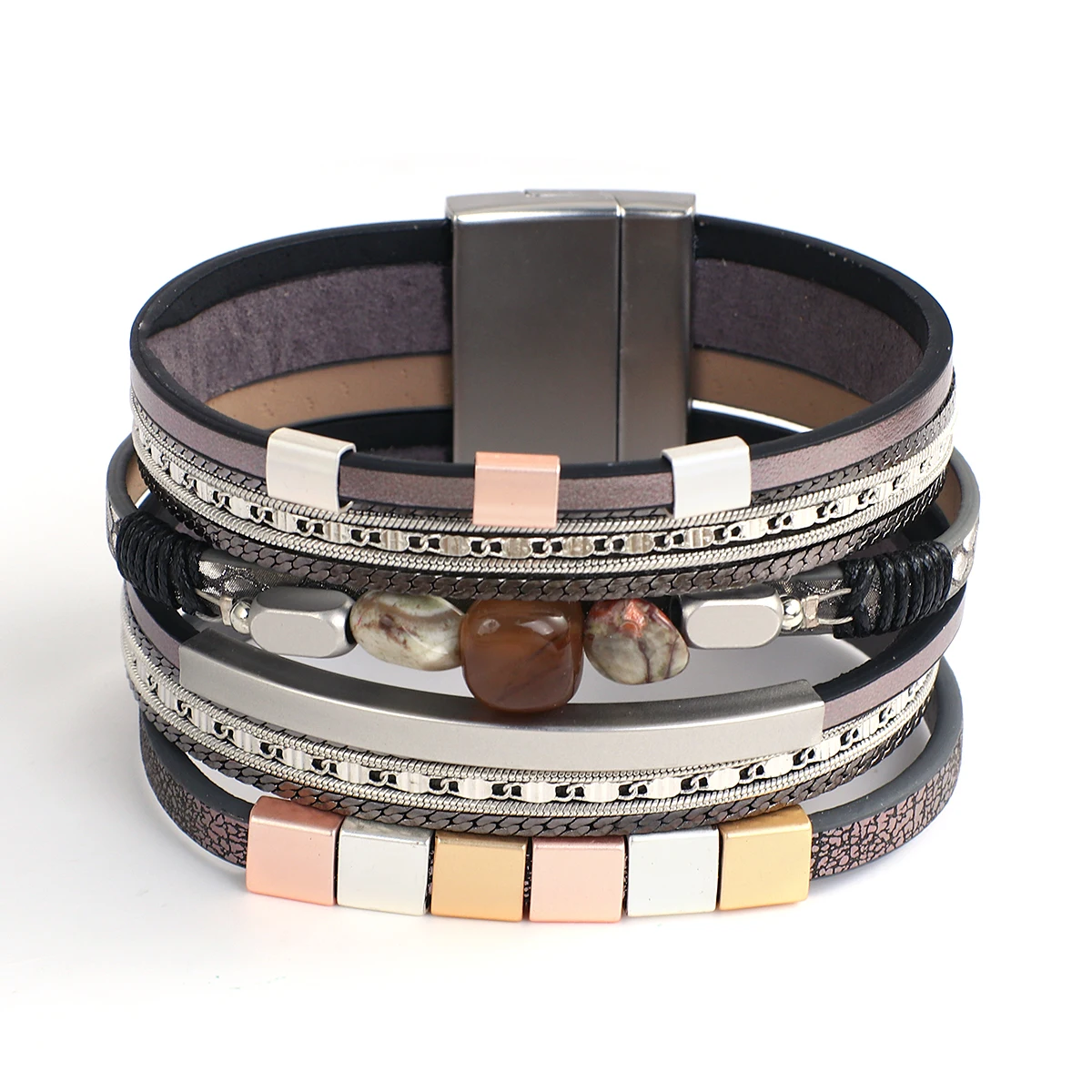 Amorcome Bohemian Fashion Natural Stones Charm Bracelets Metal Tubes Multi-layered Wrap Leather Bracelet for Women Femme Jewelry
Amorcome Bohemian Fashion Natural Stones Charm Bracelets Metal Tubes Multi-layered Wrap Leather Bracelet for Women Femme Jewelry