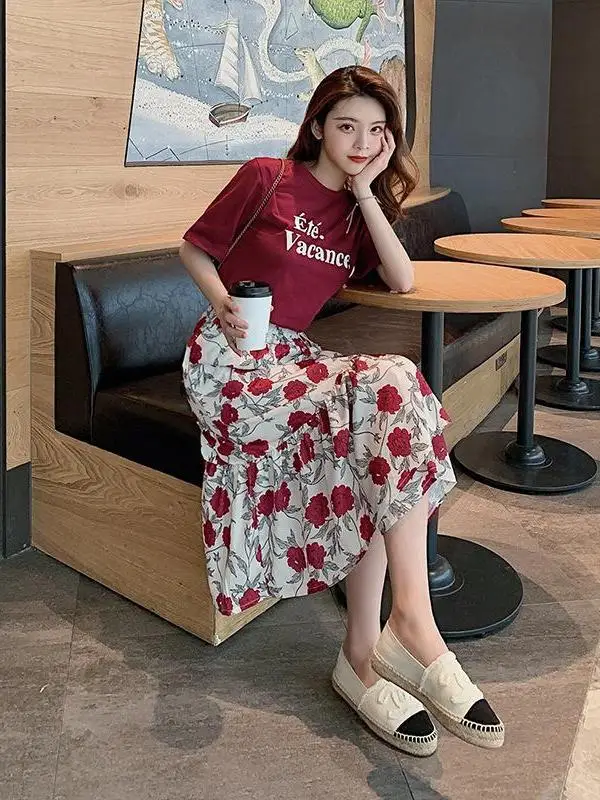 Spring Summer Floral Print Women's Dress Set High Waist Loose Fit Casual Korean Style Polyester Fiber Short Sleeve mid Length
Spring Summer Floral Print Women's Dress Set High Waist Loose Fit Casual Korean Style Polyester Fiber Short Sleeve mid Length