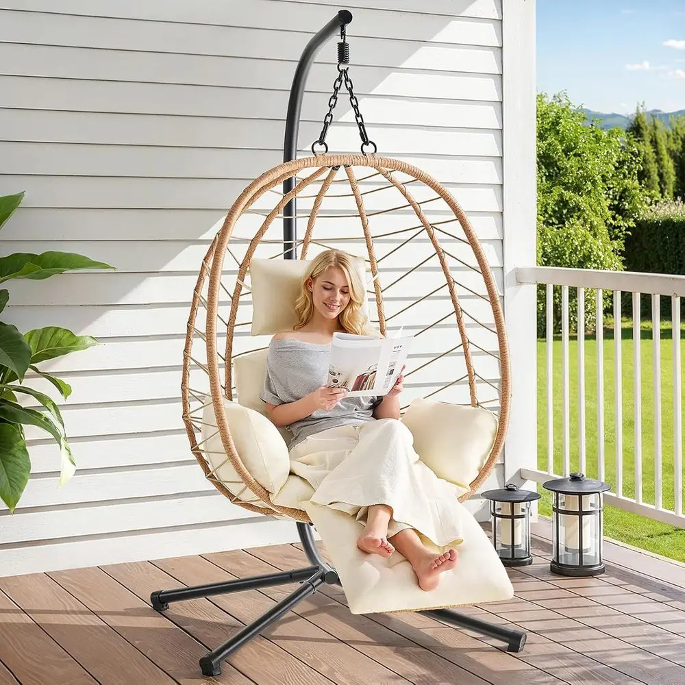 Adjustable Footrest Wicker Rattan Swing Hammock Chair with Cushion, Suitable for Outdoor and Indoor Use, Up to 350lbs
Adjustable Footrest Wicker Rattan Swing Hammock Chair with Cushion, Suitable for Outdoor and Indoor Use, Up to 350lbs