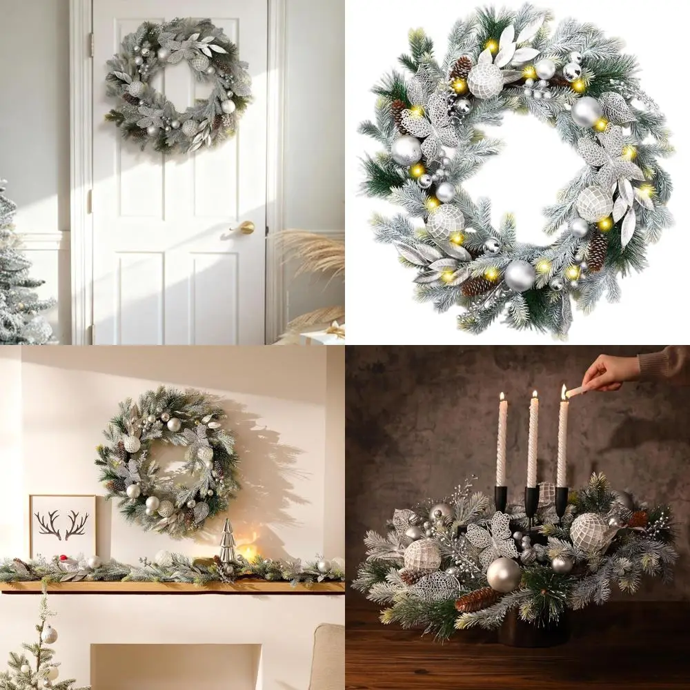 Большой рождественский венок с серебряной подсветкой на батарейках и украшениями для наружного зимнего праздничного декора
Большой рождественский венок с серебряной подсветкой на батарейках и украшениями для наружного зимнего праздничного декора
