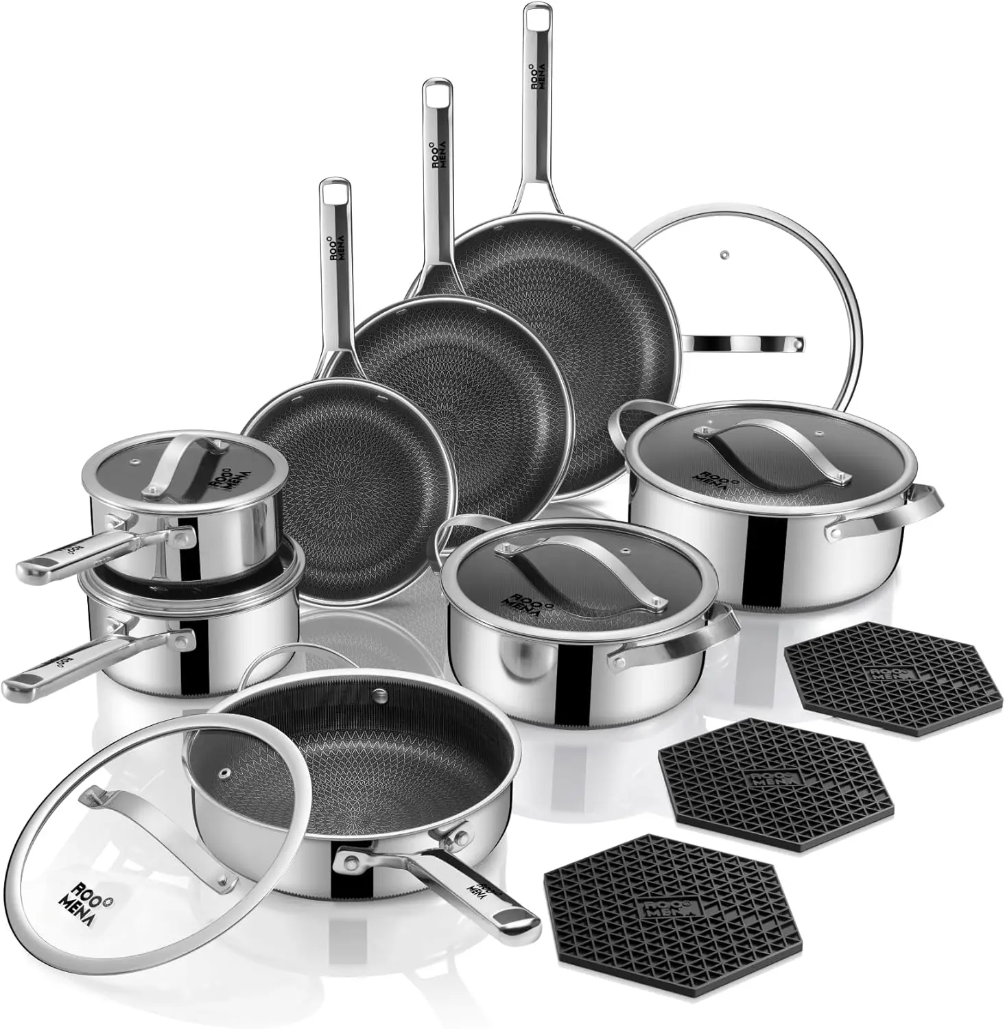 Pots and Pans Set Hybrid Stainless Steel 17PC Nonstick Tri Ply Cookware Set w Frying pan Dishwasher Oven Safe PFOA Free Metal
Pots and Pans Set Hybrid Stainless Steel 17PC Nonstick Tri Ply Cookware Set w Frying pan Dishwasher Oven Safe PFOA Free Metal