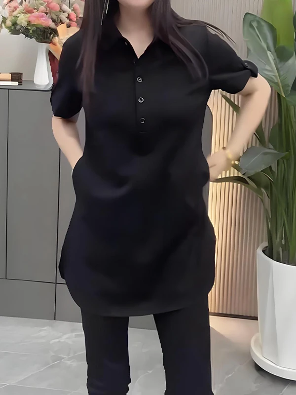 Slimming Cotton Blend Summer New Style Fashionable Loose Women's Short Sleeve Two-Piece Set High Waist Pants Neck Top
Slimming Cotton Blend Summer New Style Fashionable Loose Women's Short Sleeve Two-Piece Set High Waist Pants Neck Top