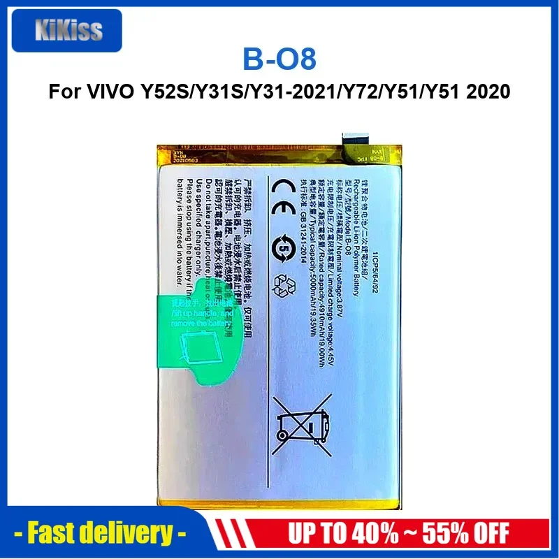 5000mAh B-O8 Mobile Phone Battery For VIVO Y52S/Y31S/Y31-2021/Y72/Y51/Y51 2020 High Quality
5000mAh B-O8 Mobile Phone Battery For VIVO Y52S/Y31S/Y31-2021/Y72/Y51/Y51 2020 High Quality