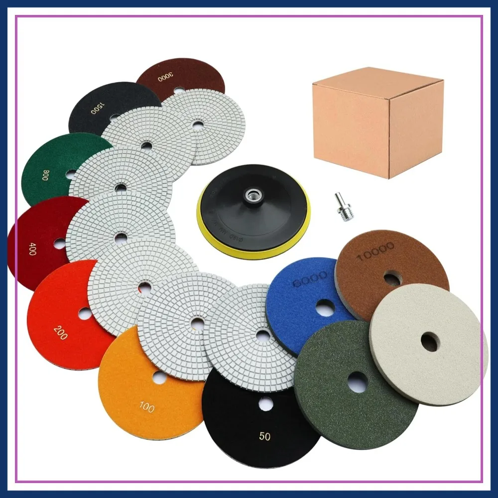7 Inch Diamond Polishing Pads 11 PCS with 5/8"-11 Backer Pad, Wet/Dry 50-10000 Grit for Concrete Granite Marble Quartz Countertop
7 Inch Diamond Polishing Pads 11 PCS with 5/8"-11 Backer Pad, Wet/Dry 50-10000 Grit for Concrete Granite Marble Quartz Countertop