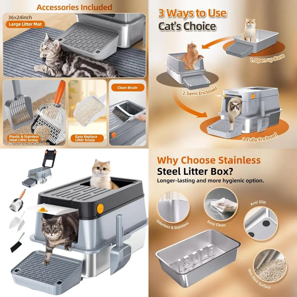 Extra-Large Stainless Steel Litter Box with Hinged Lid, Dual Entry, Odor and Leak-Proof, 20L, 24x16x15 inches
Extra-Large Stainless Steel Litter Box with Hinged Lid, Dual Entry, Odor and Leak-Proof, 20L, 24x16x15 inches