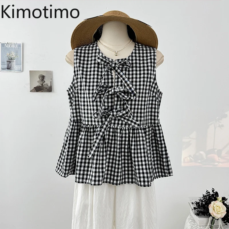 Kimotimo Sweet Bow Tied Sleeveless Plaid Shirts 2025 Summer Round Neck Slim Fit Ruffle Crop Top Japanese Cute Versatile Blouse
Kimotimo Sweet Bow Tied Sleeveless Plaid Shirts 2025 Summer Round Neck Slim Fit Ruffle Crop Top Japanese Cute Versatile Blouse
