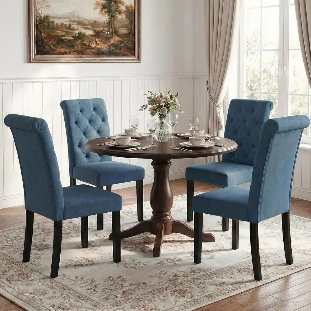 Set of 4 Upholstered Dining Chairs, Parsons Style with Solid Wood Legs, Blue Fabric Side Chairs for Kitchen or Dining Room
Set of 4 Upholstered Dining Chairs, Parsons Style with Solid Wood Legs, Blue Fabric Side Chairs for Kitchen or Dining Room