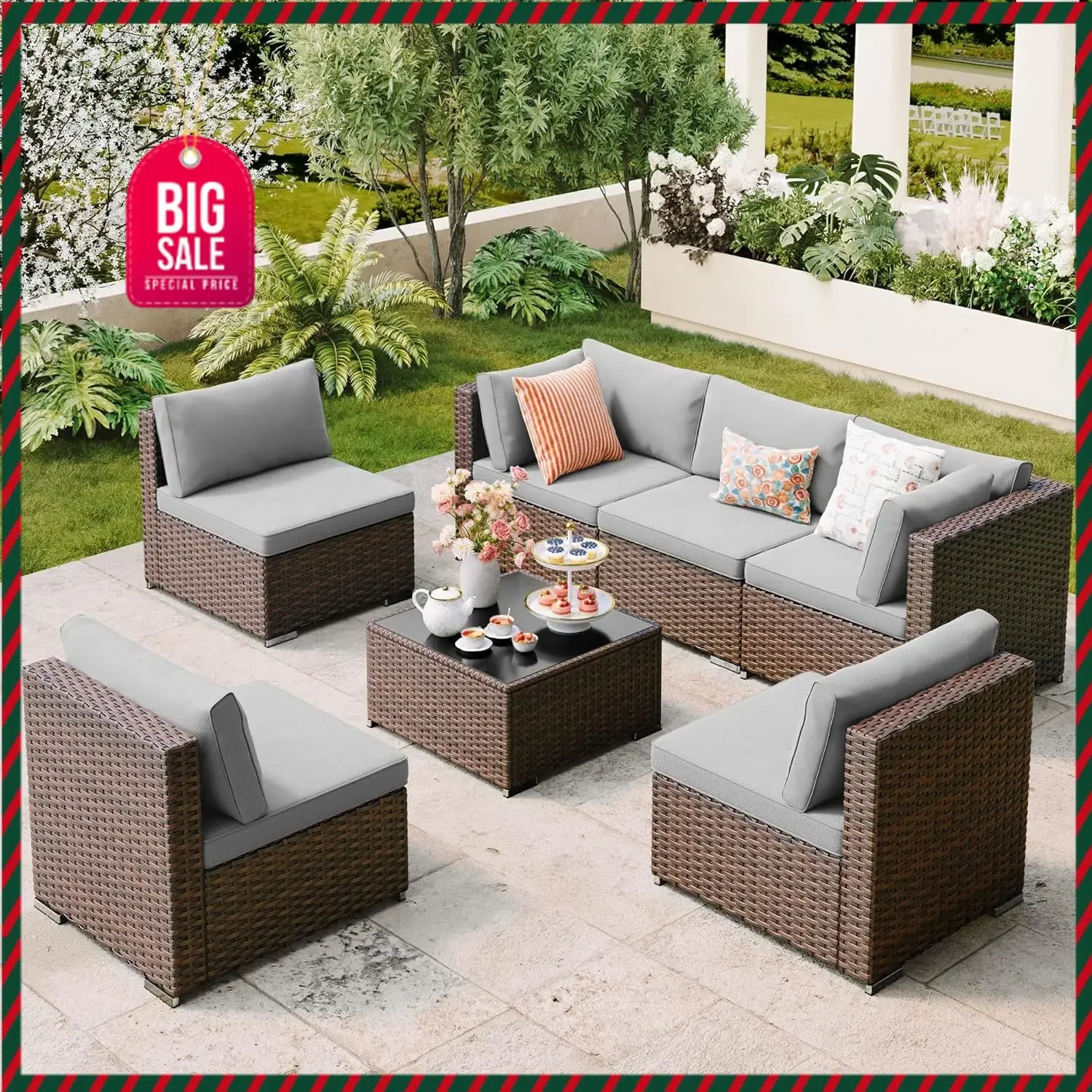 7 Pieces Outdoor Patio Furniture Set, PE Rattan Outdoor Wicker Sectional Furniture Sofa Set, with Cushions and Glass Coffee Tabl
7 Pieces Outdoor Patio Furniture Set, PE Rattan Outdoor Wicker Sectional Furniture Sofa Set, with Cushions and Glass Coffee Tabl