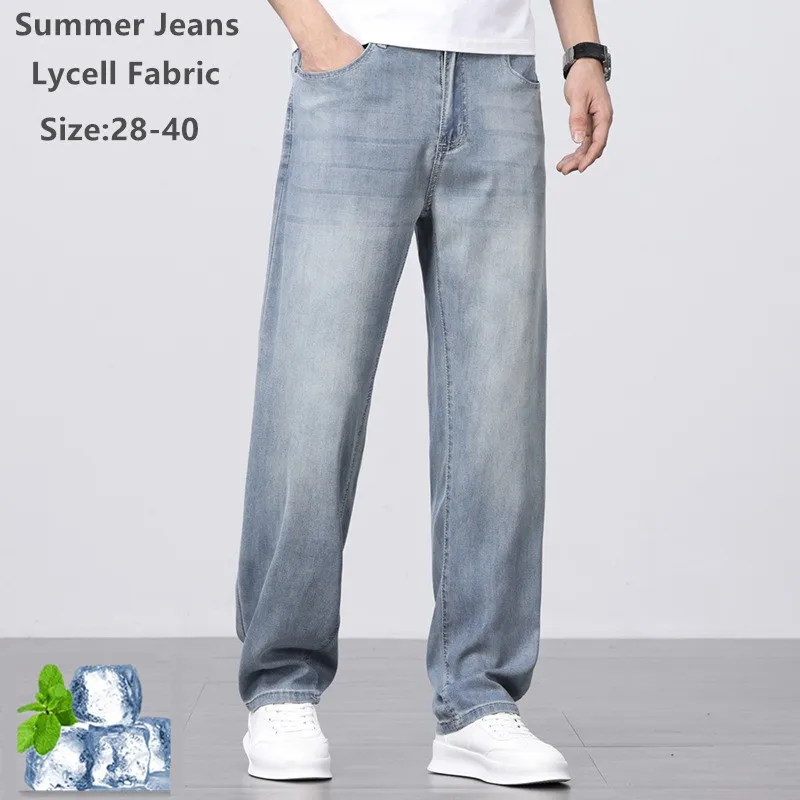 Summer Jeans Man Extra Thin Lycell Straight Loose Wide Leg Casual Pants Stretched Classic Soft Comfortable Male Cool Trousers
Summer Jeans Man Extra Thin Lycell Straight Loose Wide Leg Casual Pants Stretched Classic Soft Comfortable Male Cool Trousers