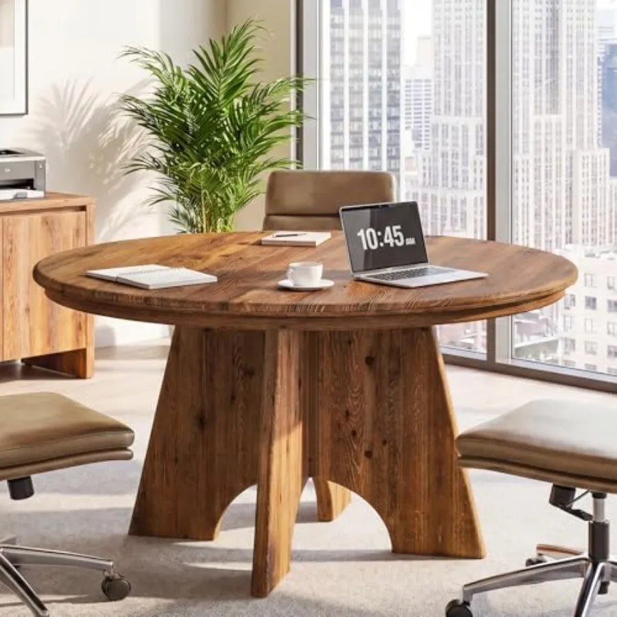 47" Solid Wood Round Conference Table for 4-6 People, Farmhouse Meeting Table with Thicken Tabletop, Circle Office Table for Co
47" Solid Wood Round Conference Table for 4-6 People, Farmhouse Meeting Table with Thicken Tabletop, Circle Office Table for Co