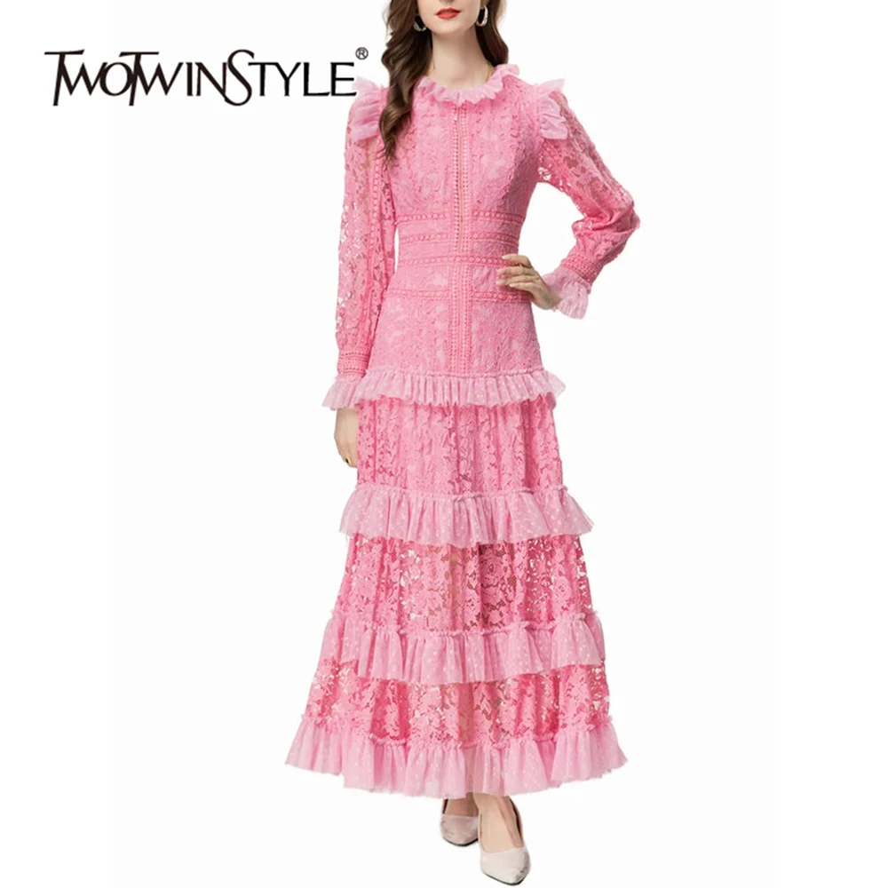 TWOTWINSTYLE Solid Embroidery Elegant Dresses For Women Stand Collar Long Sleeve High Waist Patchwork Mesh Dress Female Fashion
TWOTWINSTYLE Solid Embroidery Elegant Dresses For Women Stand Collar Long Sleeve High Waist Patchwork Mesh Dress Female Fashion