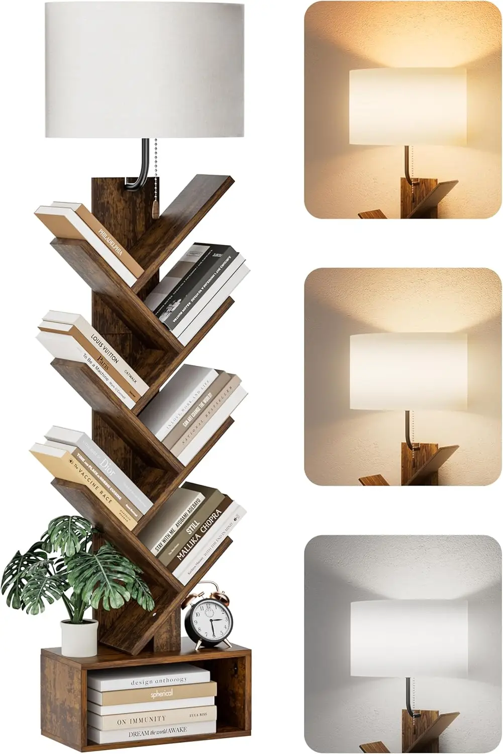 6-Tier Tree Bookshelf with Lights, Corner Tall Narrow Bookcase with Storage Cabinet for Bedroom Living Room Office, Rustic Brown
6-Tier Tree Bookshelf with Lights, Corner Tall Narrow Bookcase with Storage Cabinet for Bedroom Living Room Office, Rustic Brown