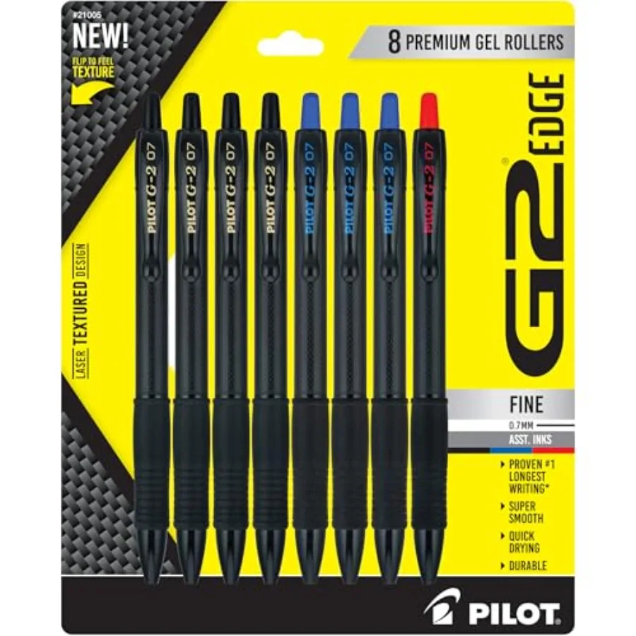 G2 Edge Black, Blue and Red, Premium Gel Roller Pens, Sensory Writing Experience, 8ct box, Fine Point 0.7 mm
G2 Edge Black, Blue and Red, Premium Gel Roller Pens, Sensory Writing Experience, 8ct box, Fine Point 0.7 mm